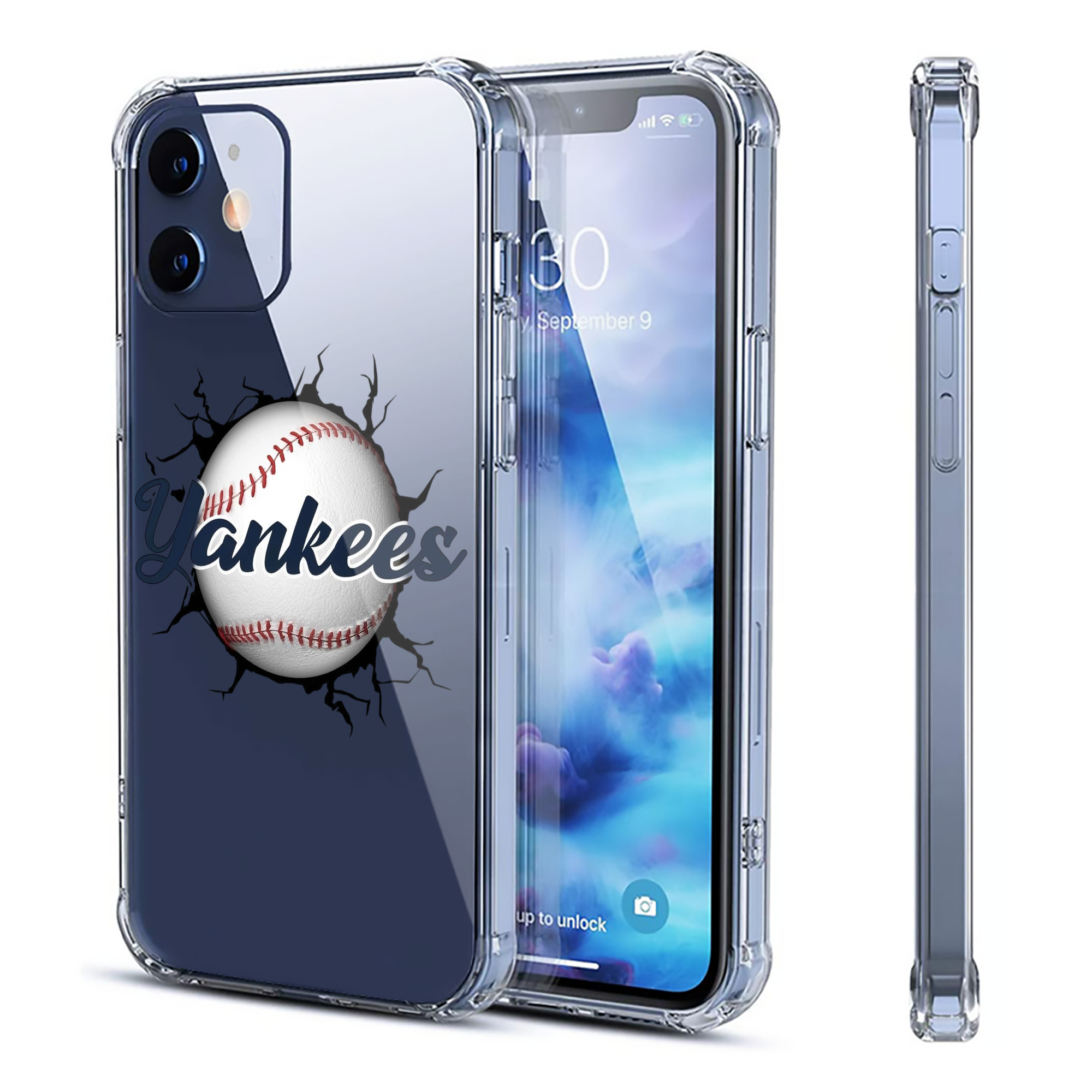 Yankees Baseball Wall And Art Clear IPhone 12 Case – Soft TPU With UV Print – Enhanced Drop Protection, Precise Fit, Anti-Fingerprint, Customizable Design, Scratch-Resistant, Yellow-Resistant